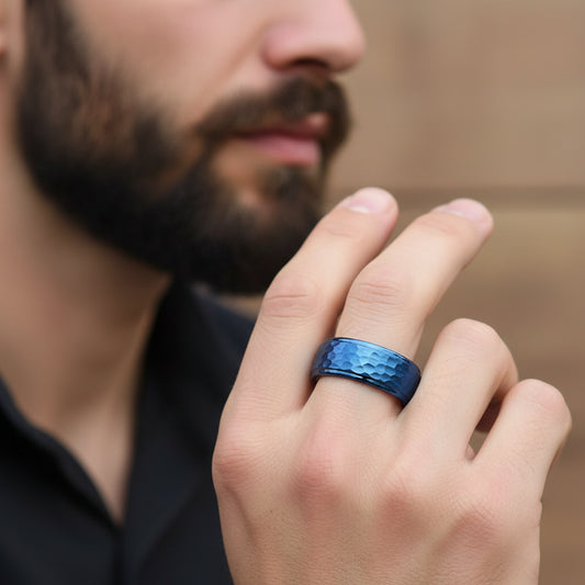 Blue Tungsten Mens Wedding Ring