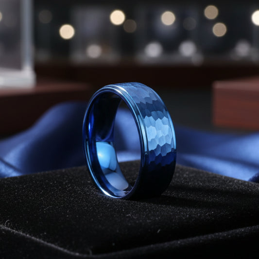 Blue Tungsten Mens Wedding Ring