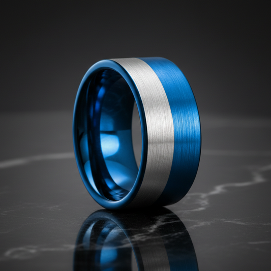 Blue and Silver 12MM Tungsten Men’s Ring