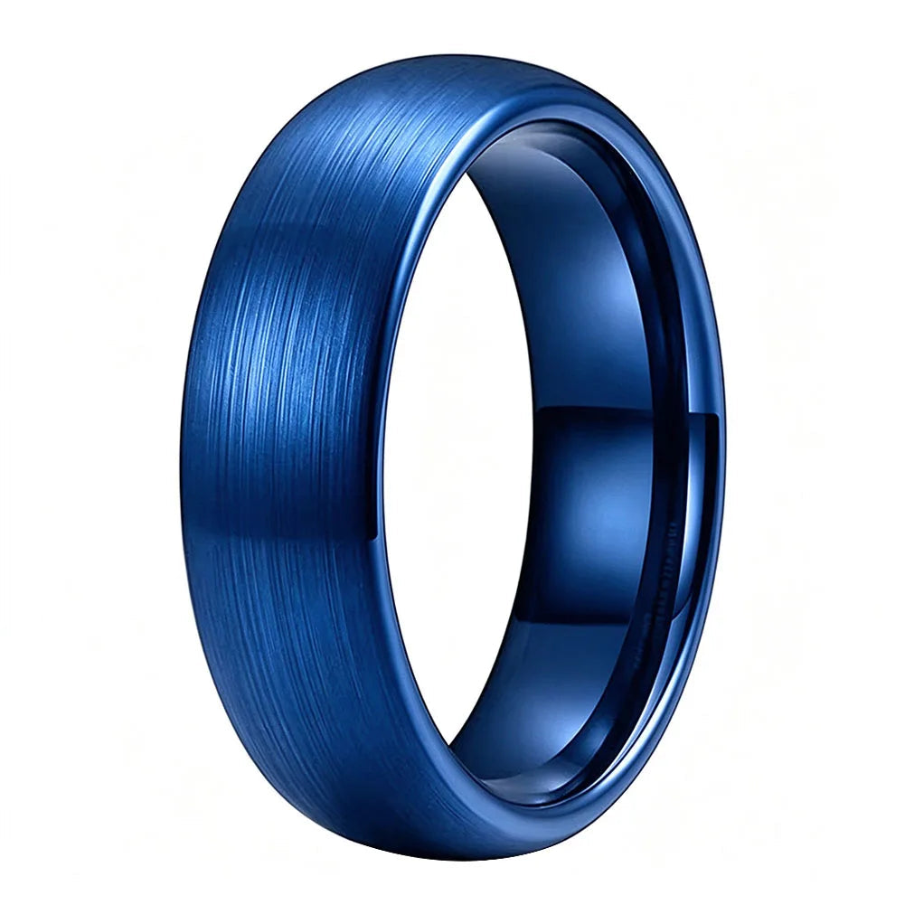 Brushed blue Tungsten Carbide Wedding ring