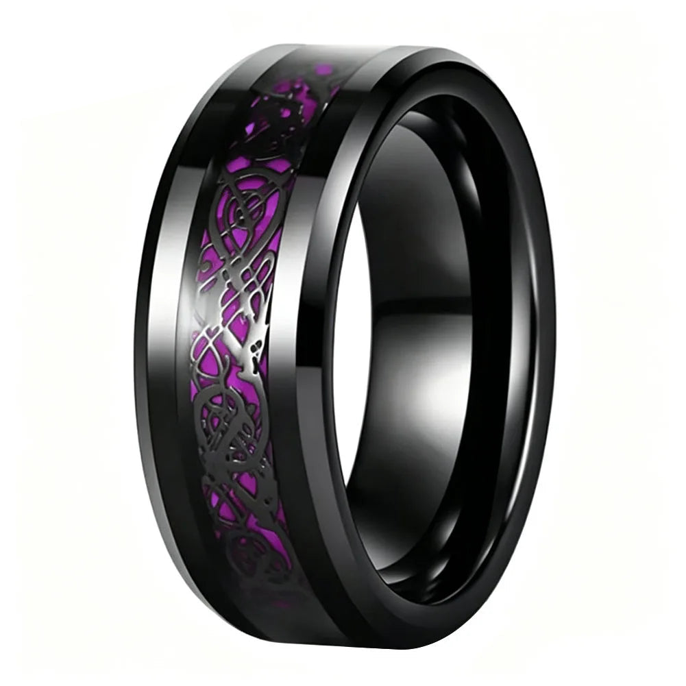 Celtic Dragon Tungsten Ring with Carbon Fiber Inlay