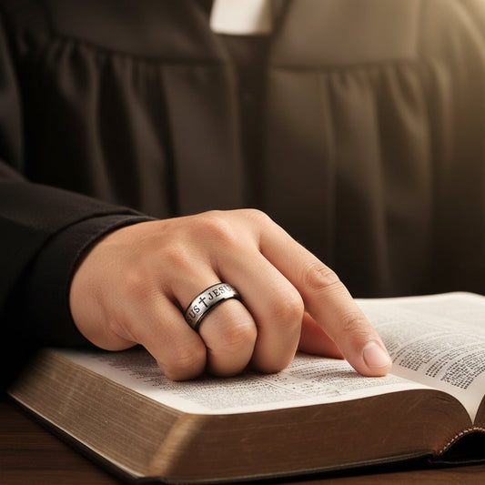 Christian Bible Cross Tungsten Ring - Jesus Prayer Band