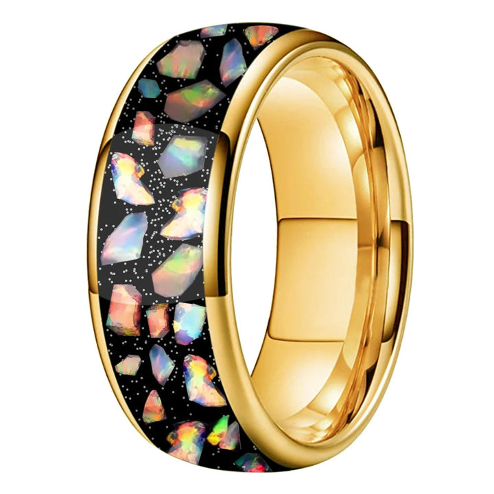 Colored Opal Tungsten Wedding Ring