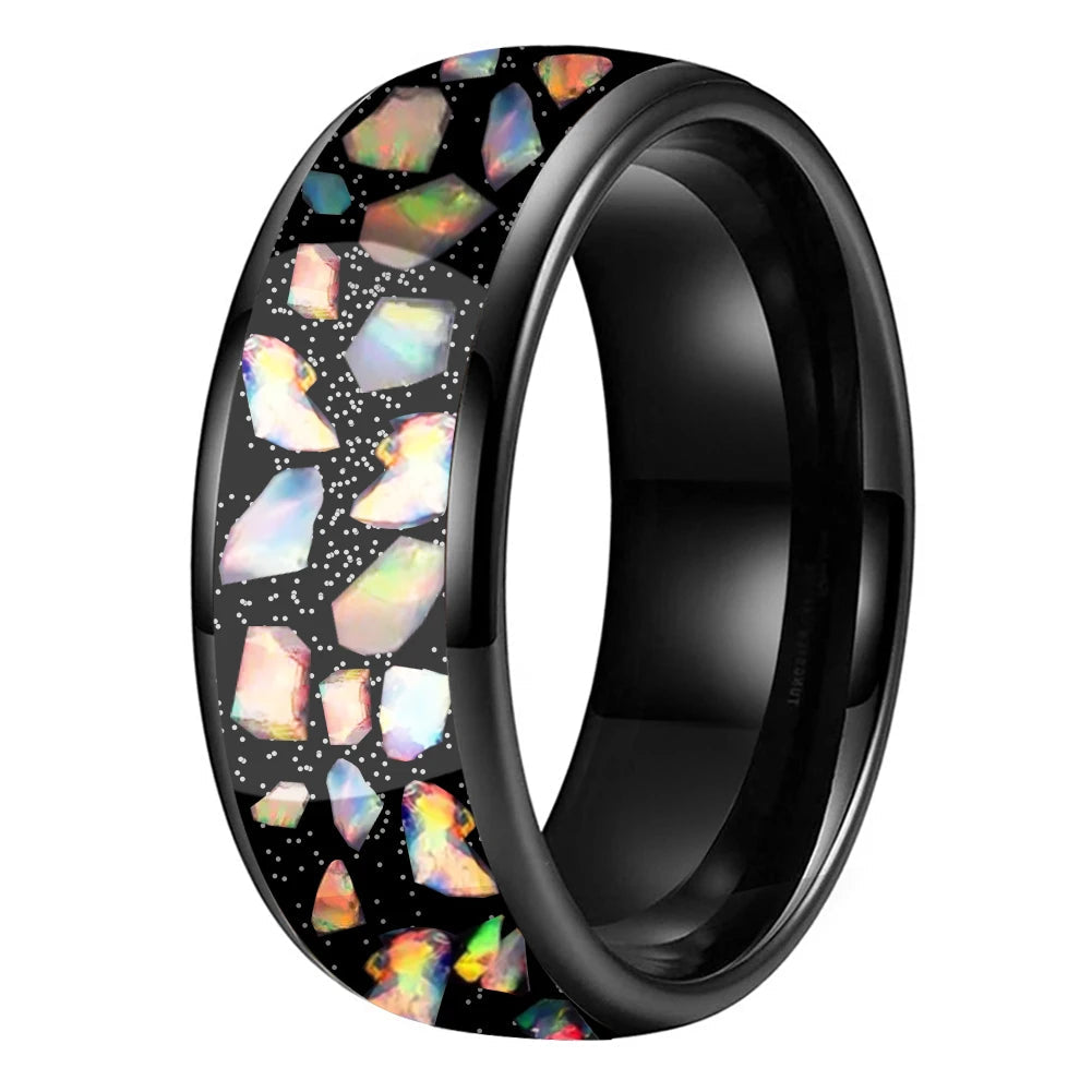 Colored Opal Tungsten Wedding Ring