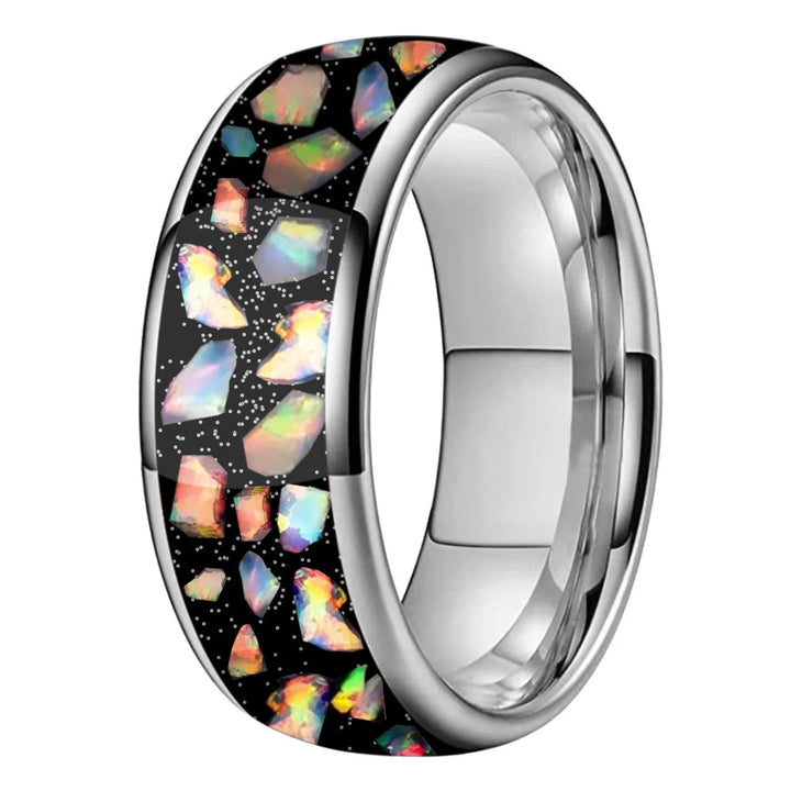 Colored Opal Tungsten Wedding Ring