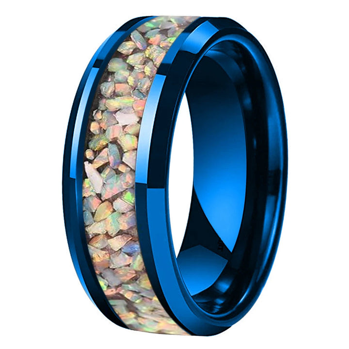 Colorful Opal Inlay Tungsten Wedding Ring
