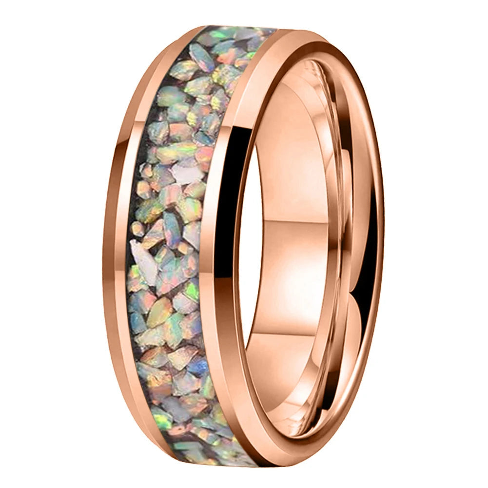 Colorful Opal Inlay Tungsten Wedding Ring