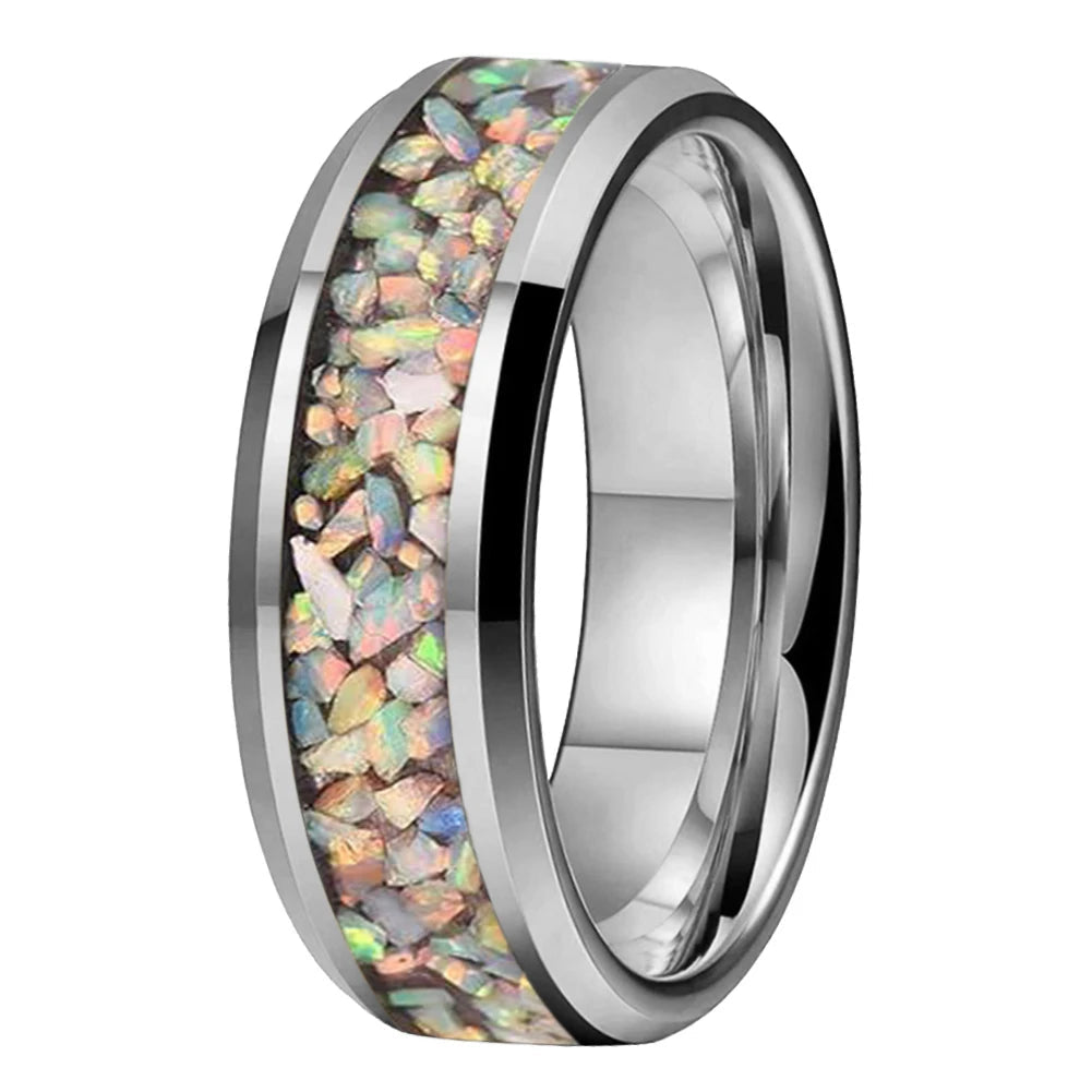 Colorful Opal Inlay Tungsten Wedding Ring