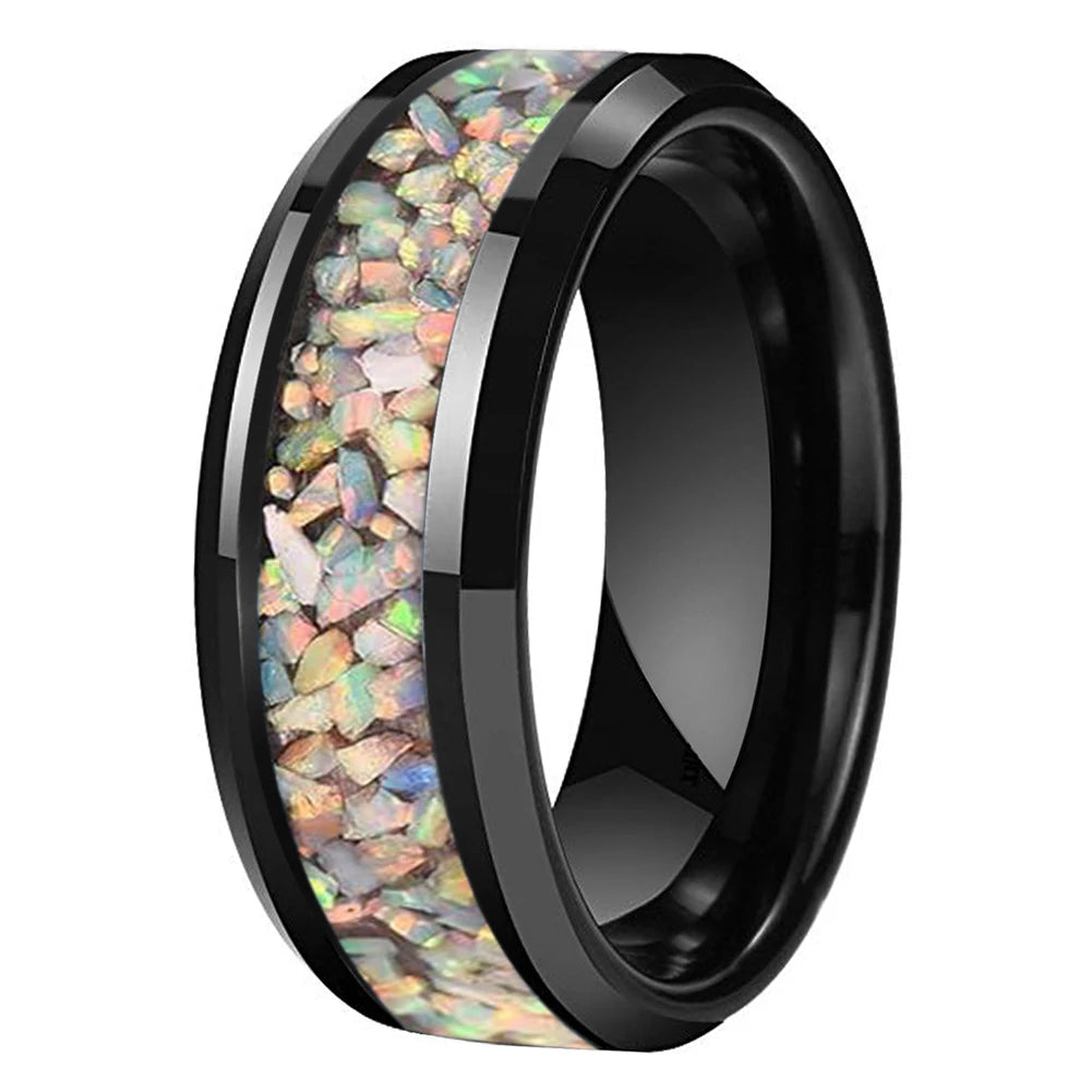 Colorful Opal Inlay Tungsten Wedding Ring