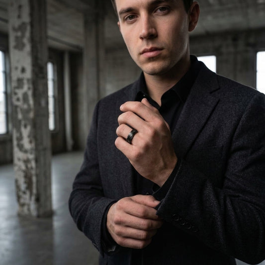 Damascus-Style Ring with Meteorite Inlay