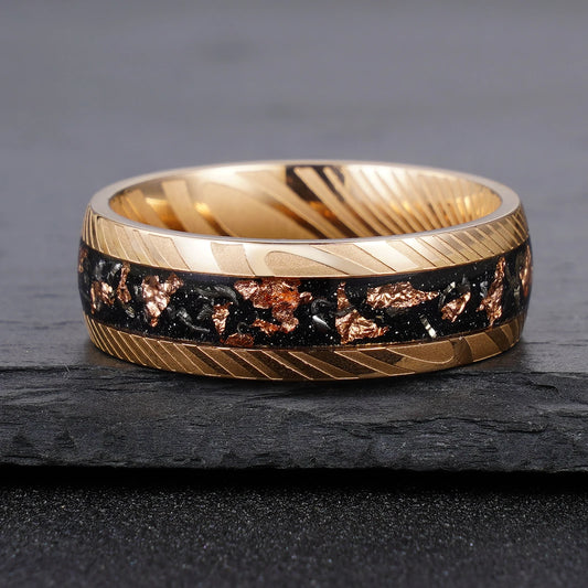 Damascus Hammered Stainless Steel Ring