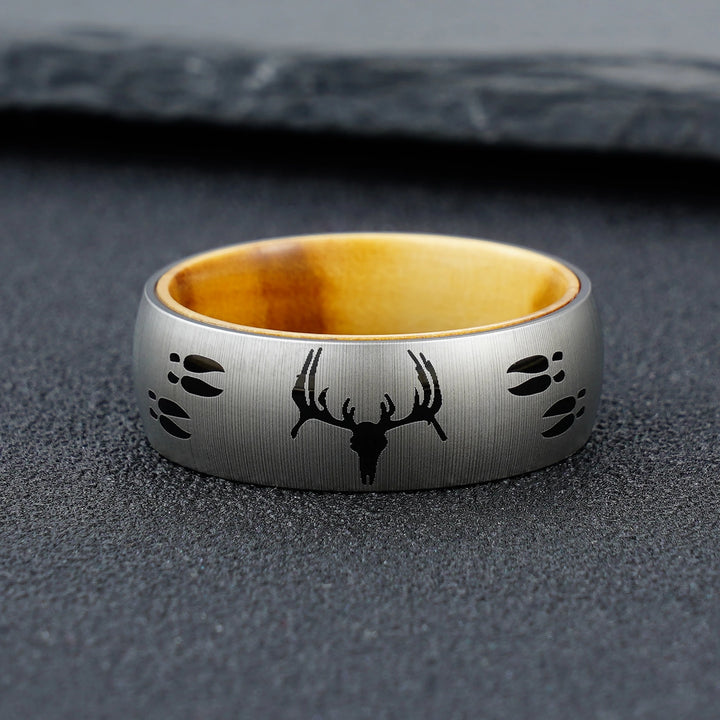 Deer Engraved Olive Wood Ring