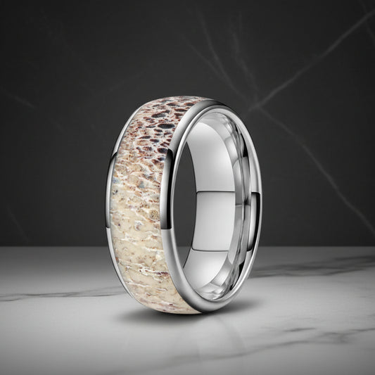 Deer Antler Inlay Polished Tungsten Wedding Band