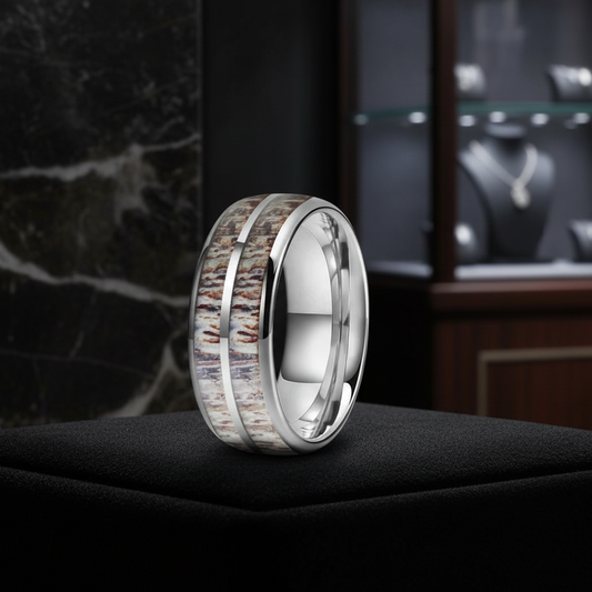 Deer Antler Inlay Tungsten Wedding Band