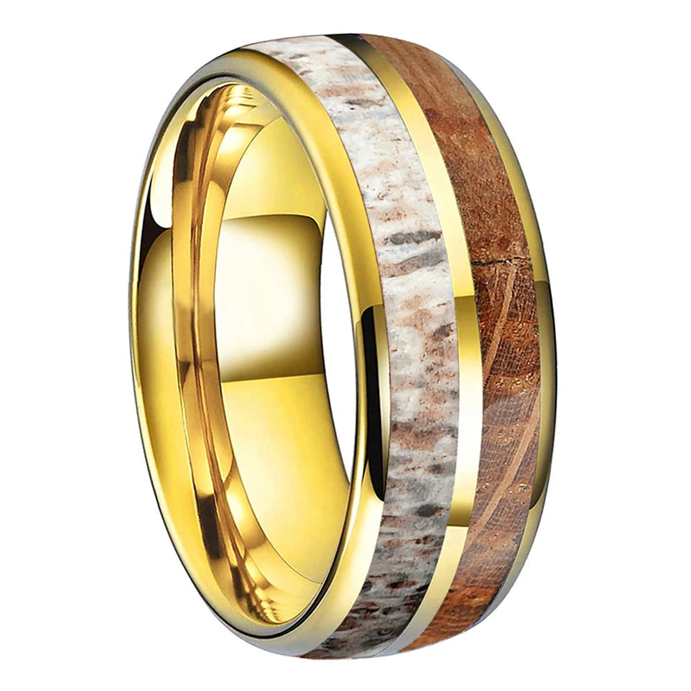 8MM Deer Antler & Whiskey Wood Tungsten Wedding Band