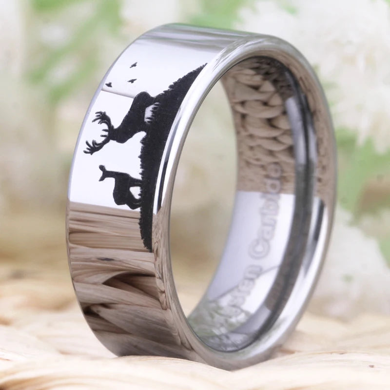 Deer Design Silver Tungsten Carbide ring