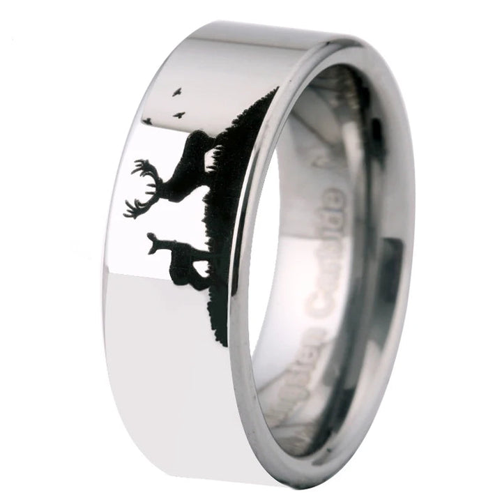 Deer Design Silver Tungsten Carbide ring