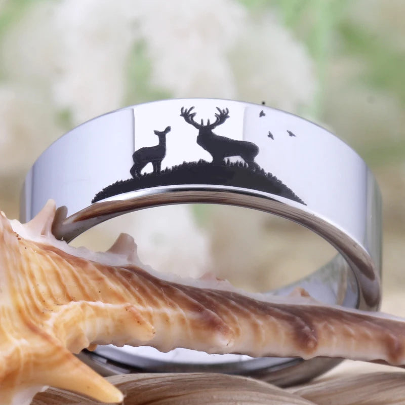 Deer Design Silver Tungsten Carbide ring