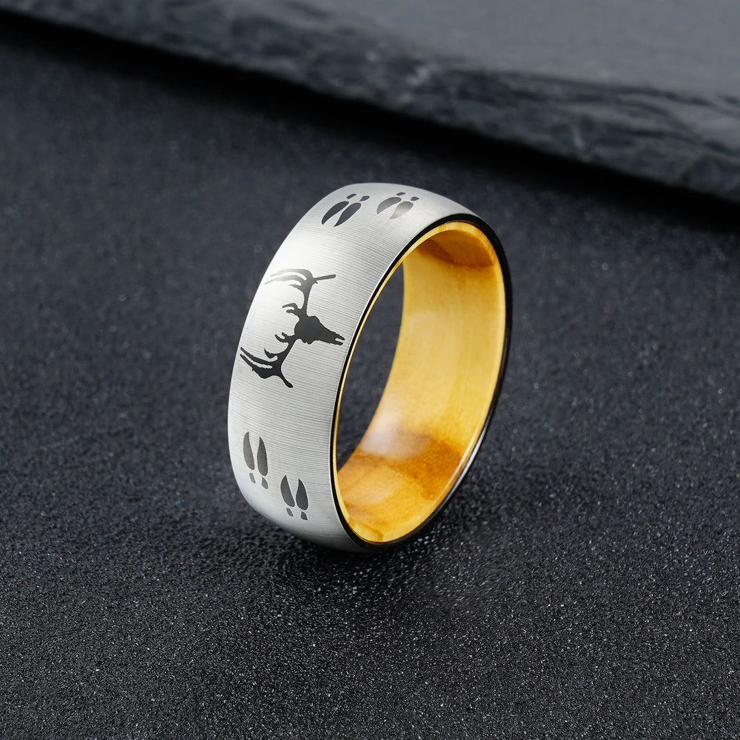 Deer Engraved Olive Wood Ring