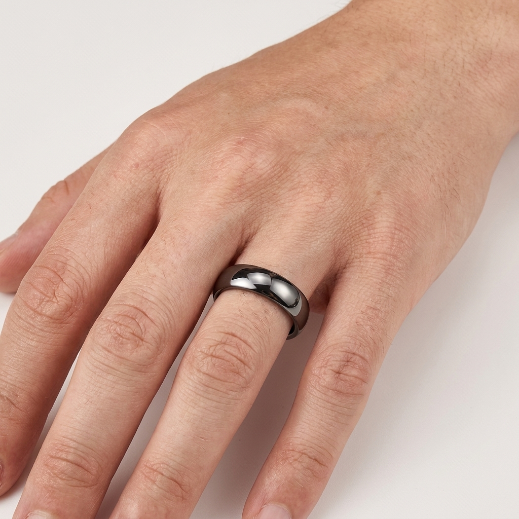 Dome Polished Gunmetal Tungsten Carbide Ring