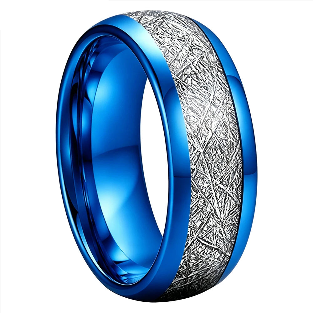 Domed Tungsten Ring with White Meteorite Inlay