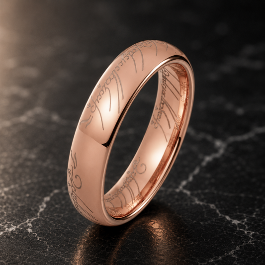 Domed Polished Engraved Tungsten Wedding Band