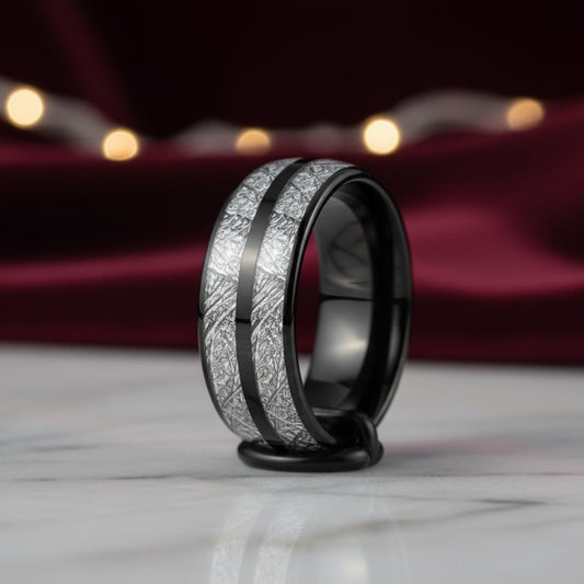 Domed Polished Tungsten Meteorite Ring - Comfort Fit
