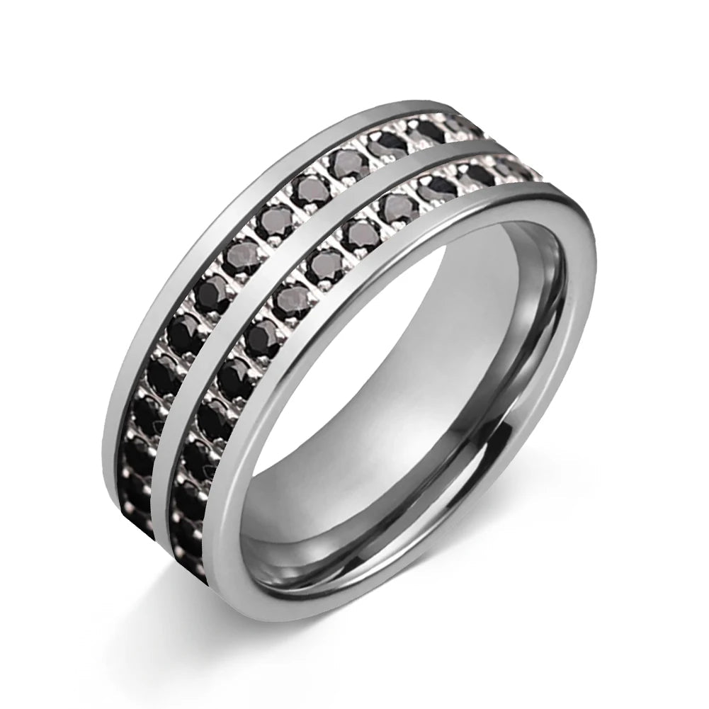 Double Groove CZ Tungsten Promise Band