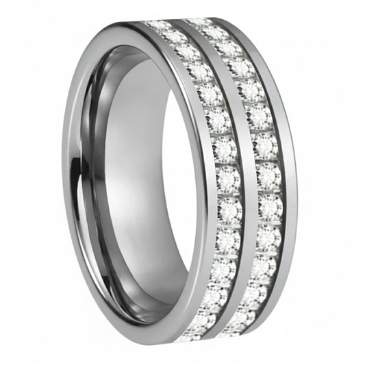 Double Groove CZ Tungsten Promise Band