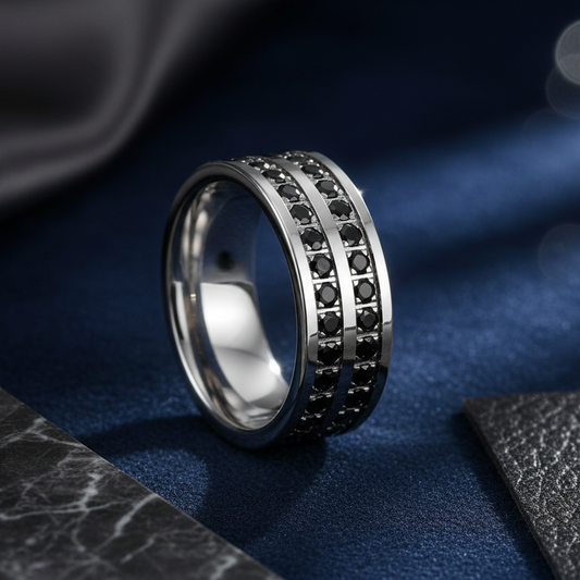 Double Groove CZ Tungsten Promise Band