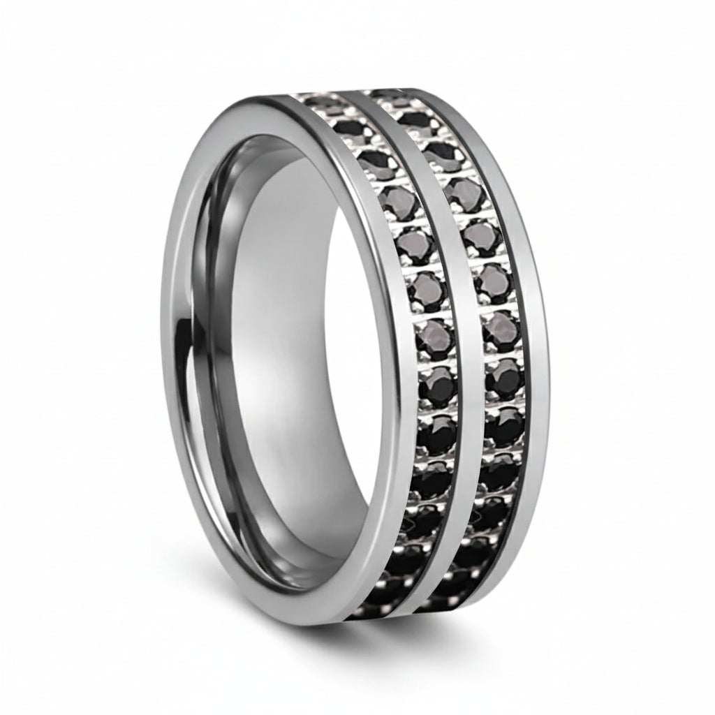 Double Groove CZ Tungsten Promise Band