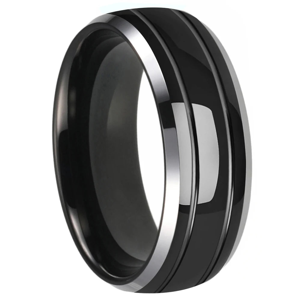 Double Groove Tungsten Wedding Band