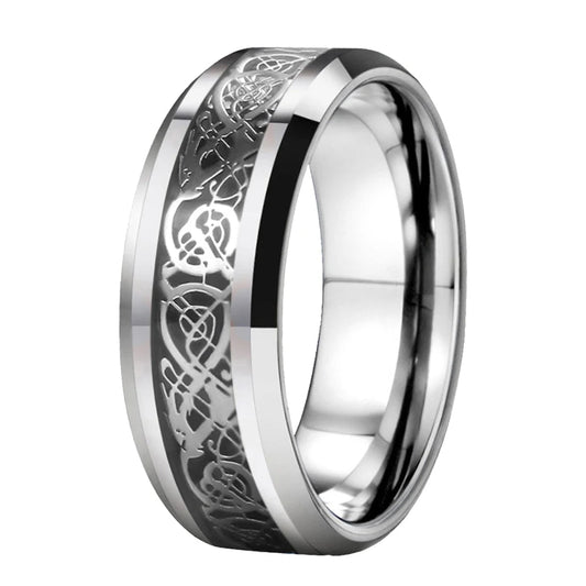 Dragon Inlay Tungsten Wedding Ring (8mm) - Beveled Edges
