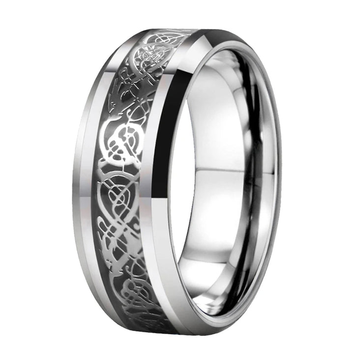 Dragon Inlay Tungsten Wedding Ring (8mm) - Beveled Edges