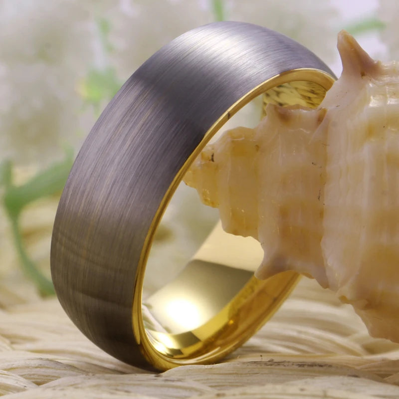 Dull Polish Surface Golden Inside Top Tungsten Ring