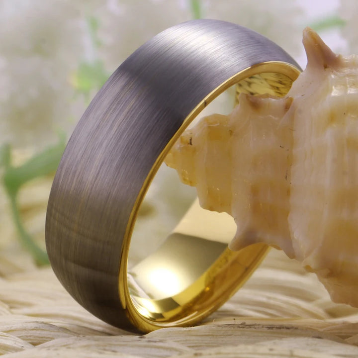 Dull Polish Surface Golden Inside Top Tungsten Ring