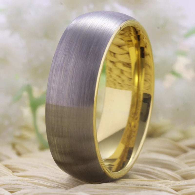Dull Polish Surface Golden Inside Top Tungsten Ring