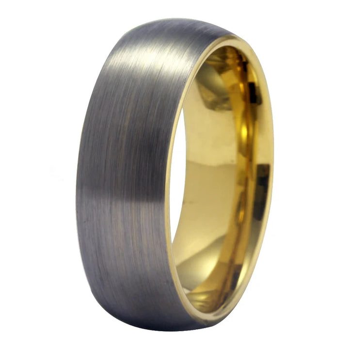 Dull Polish Surface Golden Inside Top Tungsten Ring
