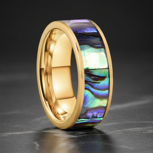 Flat Edge Abalone Tungsten Wedding Ring