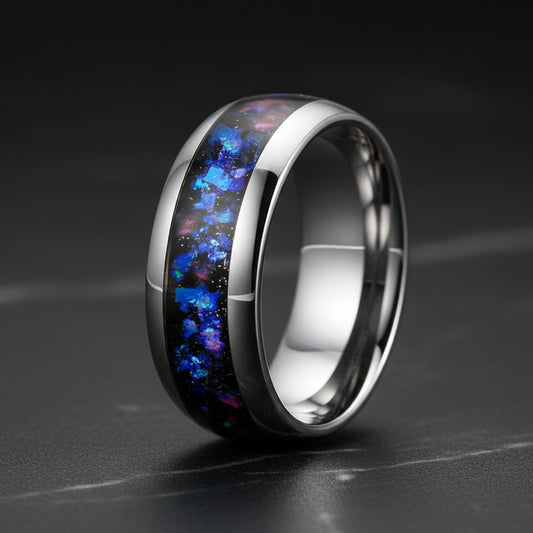 Galaxy Opal Inlay Tungsten Wedding Band