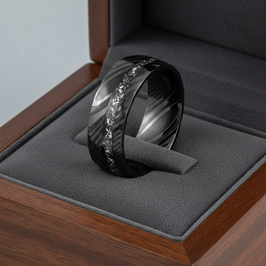 Galaxy meteorite Damascus ring