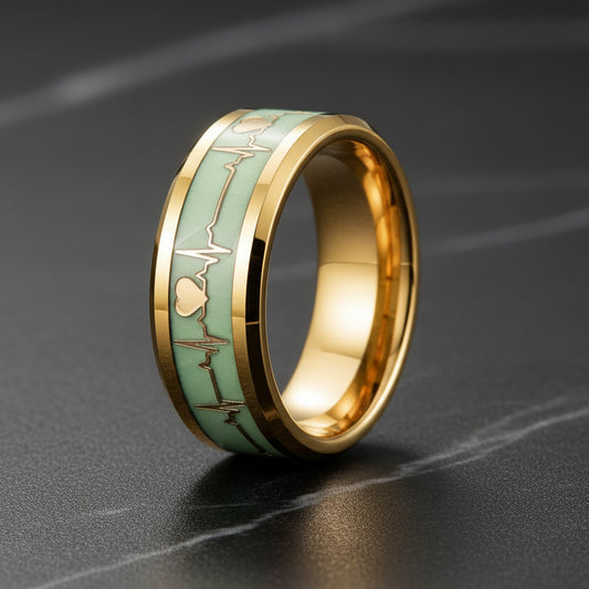 Gold Electrocardiogram Glow Tungsten Wedding Ring