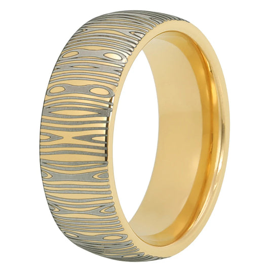 Gold Tungsten Damascus Ring