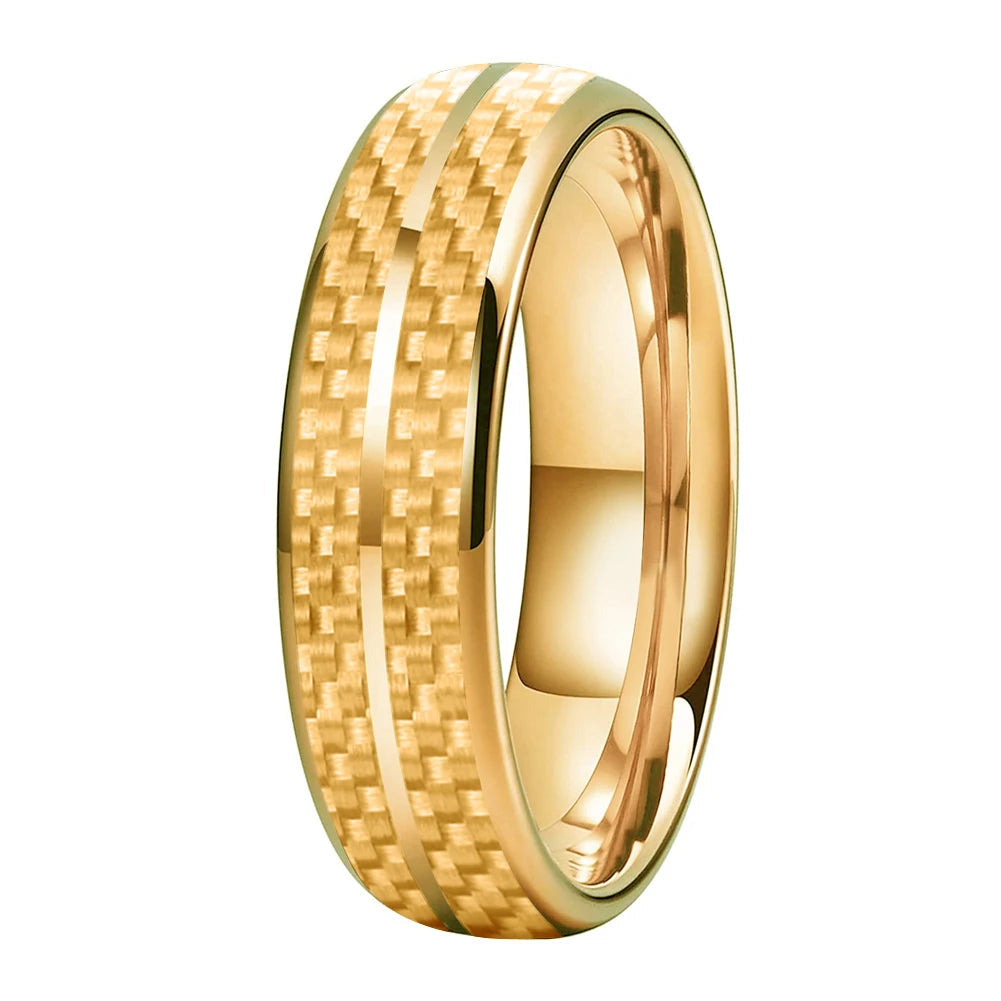 Gold Carbon Fiber Inlay Tungsten Ring