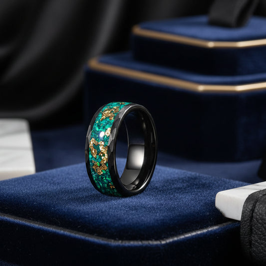 Gold Foil Opal Inlay Tungsten Ring