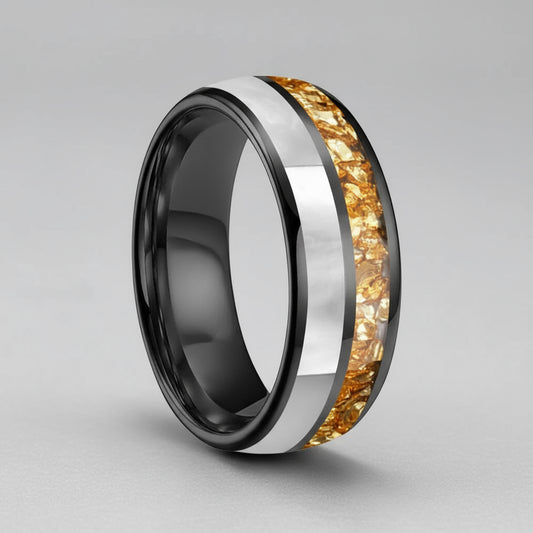 Golden Crystal & Mother of Pearl Tungsten Ring