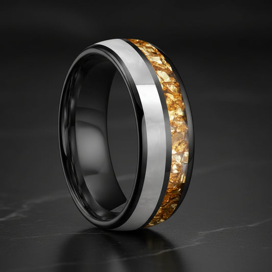 Golden Crystal & Mother of Pearl Tungsten Ring