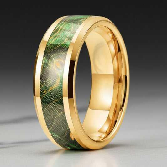 Green Wood Inlay Tungsten Wedding Ring