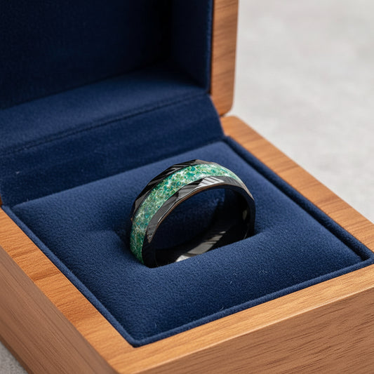 Green Nebula Tungsten Damascus Ring