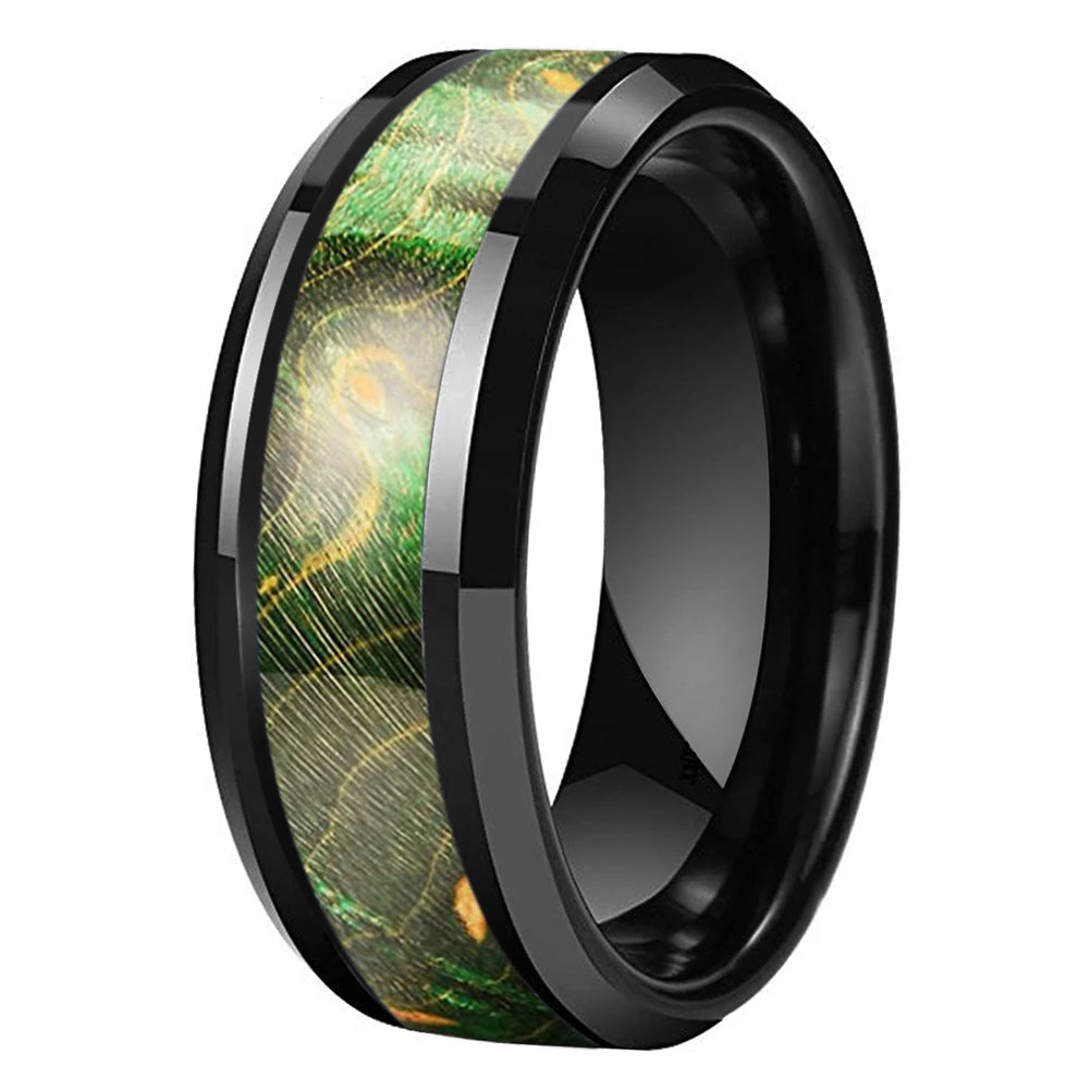 Green Wood Inlay Tungsten Wedding Ring